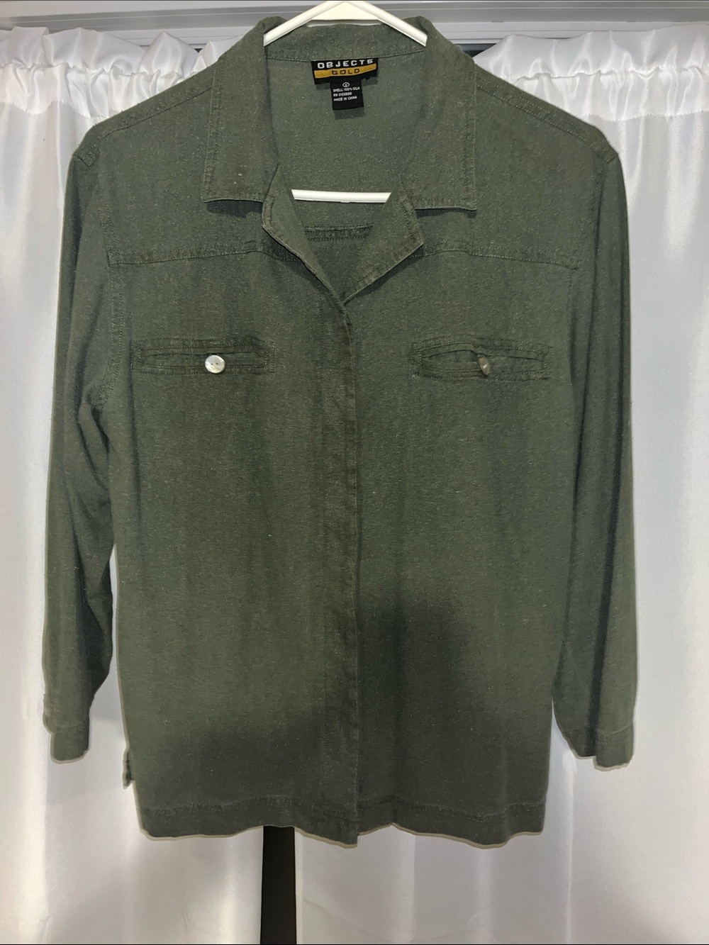 Olive Green Button-Front Utility Shirt for Women